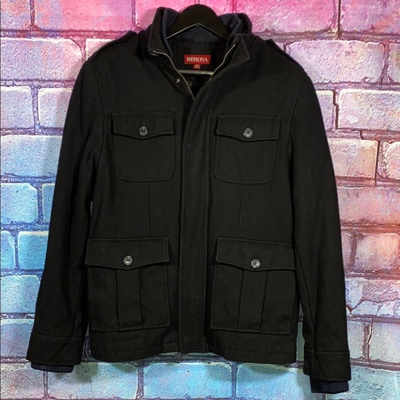 Merona Utility Jacket Slate Black Size M Field Coat Multi Pockets - Picture 1 of 7